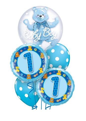 (image for) 1st Birthday Boy Bear Double Bubble Bouquet